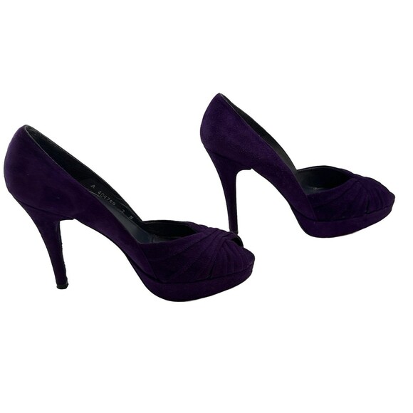 Stuart Weitzman Purple Suede Peep Toe Heels Size 7N Platform Pumps - Picture 2 of 7